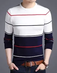 Reliable Multicoloured Polyester Blend Striped Round Neck Tees For Men-thumb1