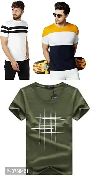 Fancy  Polyester Blend T-shirts for Men Pack of 3