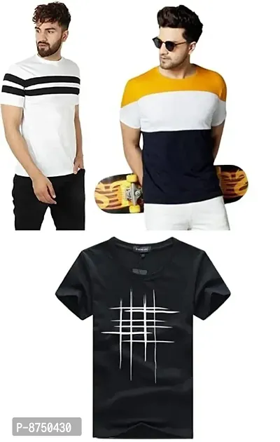 Fancy  Polyester Blend T-shirts for Men Pack of 3