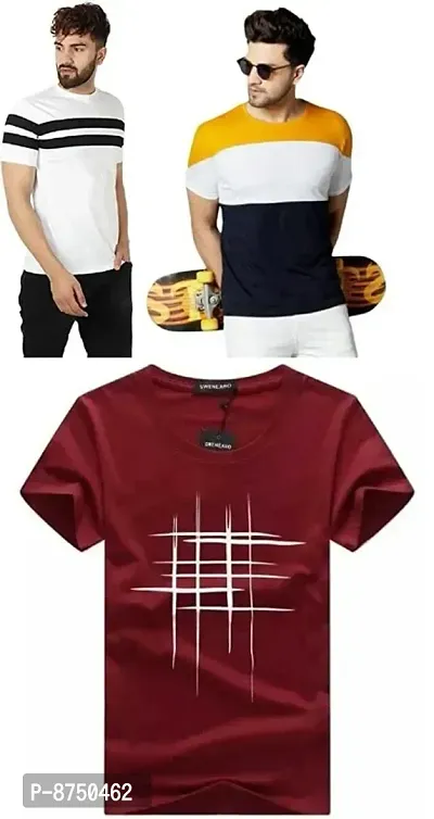 Fancy  Polyester Blend T-shirts for Men Pack of 3-thumb0