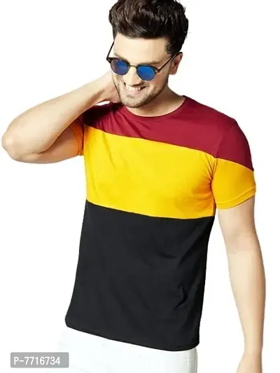 Reliable Multicoloured Cotton Blend Striped Round Neck Tees For Men-thumb3