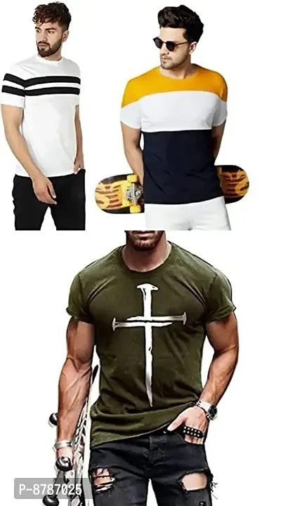 Fancy Cotton Blend T-shirts for Men Pack of 3
