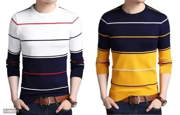 Reliable Multicoloured Polyester Blend Checked Round Neck Tees For Men-thumb0