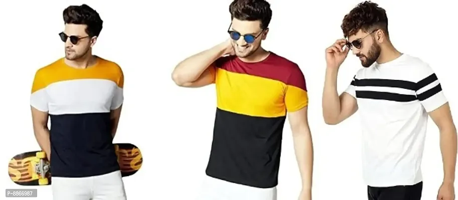 Reliable Multicoloured Polyester Blend Printed Round Neck Tees For Men-thumb0