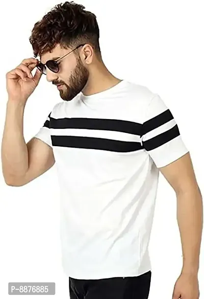 Stylish Polyester Blend Multicoloured Striped Round Neck Tees Short Sleeves For Men Pack Of 2-thumb2