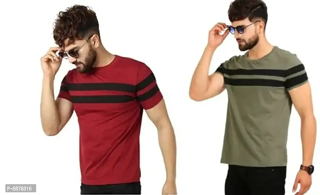 Multicoloured Polyester Blend Tshirt For Men