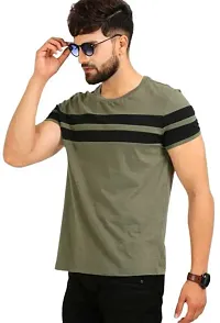 Reliable Multicoloured Polyester Blend Striped Round Neck Tees For Men-thumb1