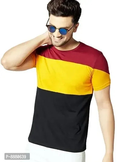 Reliable Multicoloured Polyester Blend Striped Round Neck Tees For Men-thumb3