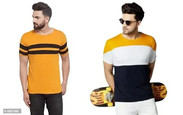 Reliable Multicoloured Polyester Blend Striped Round Neck Tees For Men-thumb0