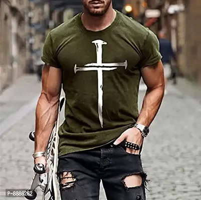 Reliable Multicoloured Polyester Blend Printed Round Neck Tees For Men-thumb2