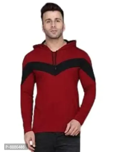 Fancy Cotton Hoodie Striped Full Sleeves T-Shirt for Men(maroon)