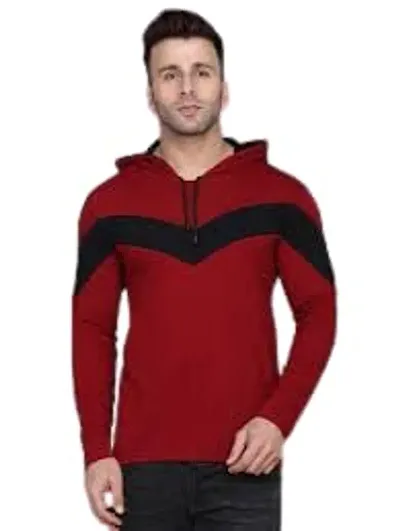 Men's Multicoloured Cotton Striped Hooded T Shirt