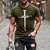 Reliable Olive Polyester Blend Printed Round Neck Tees For Men-thumb1