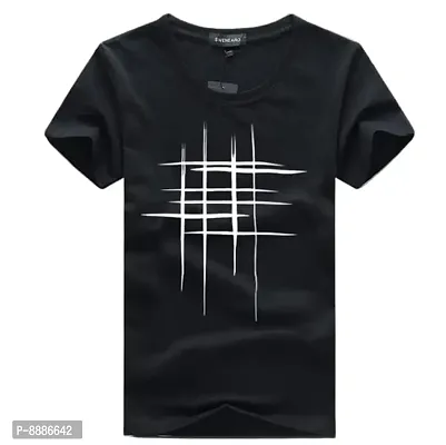 Reliable Black Polyester Blend Printed Round Neck Tees For Men