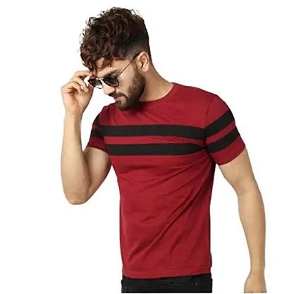 Men's Striped Cotton Round Neck T Shirt