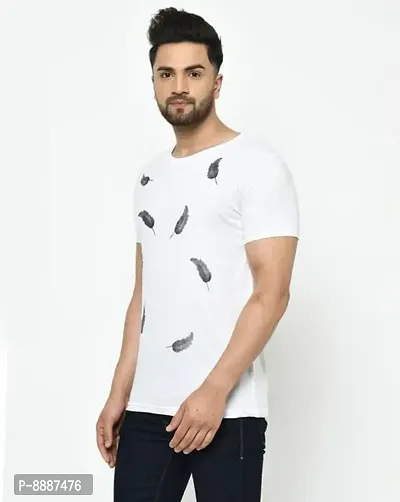 Reliable White Polyester Blend Printed Round Neck Tees For Men