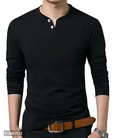 Reliable Black Cotton Solid Henley Tees For Men-thumb0