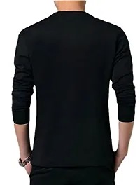 Reliable Black Cotton Solid Henley Tees For Men-thumb1