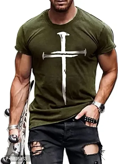 Reliable Olive Cotton Printed Round Neck Tees For Men-thumb0