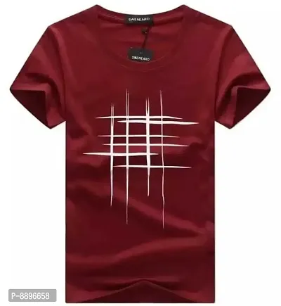 Reliable Maroon Polyester Blend Printed Round Neck Tees For Men