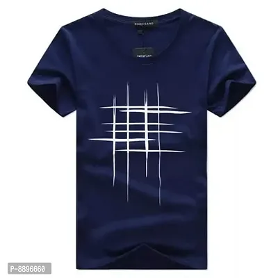 Reliable Blue Polyester Blend Printed Round Neck Tees For Men-thumb0