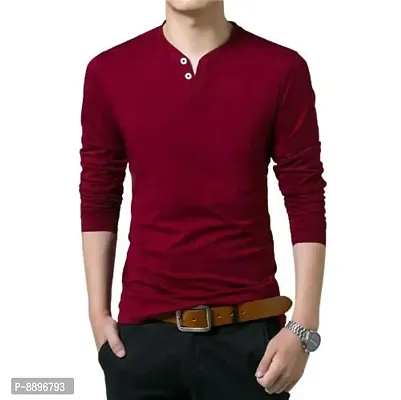 Reliable Maroon Cotton Solid Henley Tees For Men-thumb0