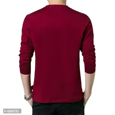 Reliable Maroon Cotton Solid Henley Tees For Men-thumb2
