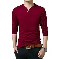 Reliable Maroon Cotton Solid Henley Tees For Men-thumb2