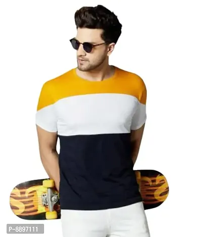 Reliable Multicoloured Polyester Blend Colourblocked Round Neck Tees For Men-thumb0