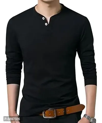 Reliable Black Cotton Solid Round Neck Tees For Men-thumb0
