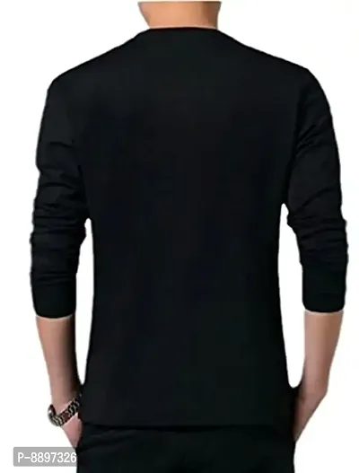 Reliable Black Cotton Solid Round Neck Tees For Men-thumb2