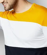 Reliable Multicoloured Polyester Blend Colourblocked Round Neck Tees For Men-thumb1