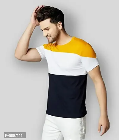 Reliable Multicoloured Polyester Blend Colourblocked Round Neck Tees For Men-thumb3