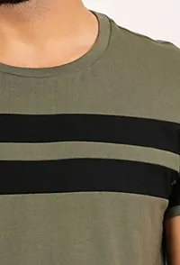 Reliable Olive Polyester Blend Striped Round Neck Tees For Men-thumb1
