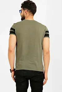Reliable Olive Polyester Blend Striped Round Neck Tees For Men-thumb2