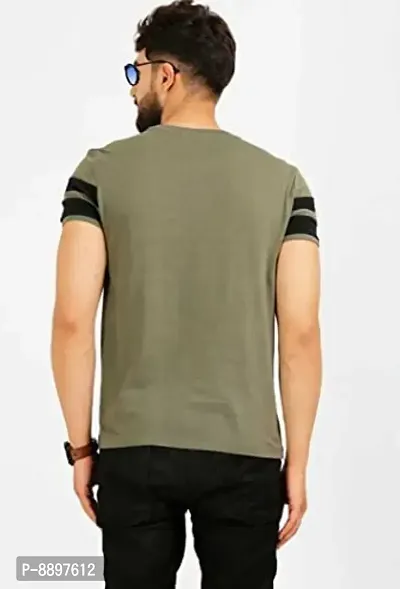Reliable Olive Polyester Blend Striped Round Neck Tees For Men-thumb3