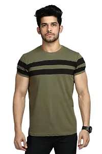 Reliable Olive Polyester Blend Striped Round Neck Tees For Men-thumb3