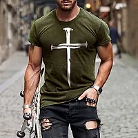 Reliable Olive Cotton Printed Round Neck Tees For Men-thumb1
