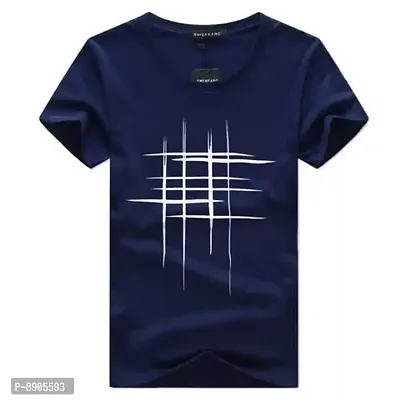 Reliable Navy Blue Polyester Blend Printed Round Neck Tees For Men-thumb0