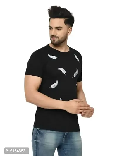 Reliable Black Cotton Blend Printed Round Neck Tees For Men-thumb0