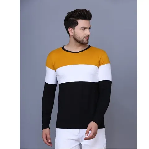 Reliable Blend Striped Round Neck Tees For Men