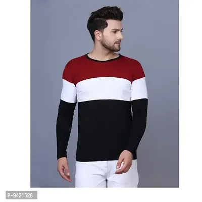 Reliable Black Polyester Blend Striped Round Neck Tees For Men