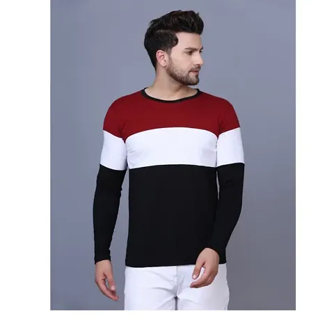 Reliable Blend Striped Round Neck Tees For Men