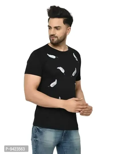 Reliable Black Polyester Blend Printed Round Neck Tees For Men-thumb0