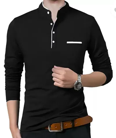 Reliable Blend Solid Henley Tees For Men