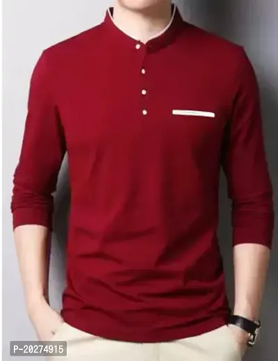 Reliable Maroon Polyester Blend Solid Henley Tees For Men