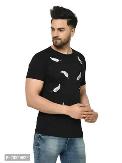 Reliable Black Polyester Blend Printed Round Neck Tees For Men-thumb0