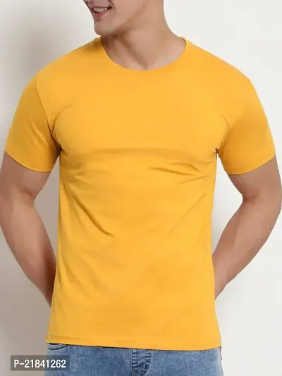 Reliable Golden Polyester Solid Round Neck Tees For Men