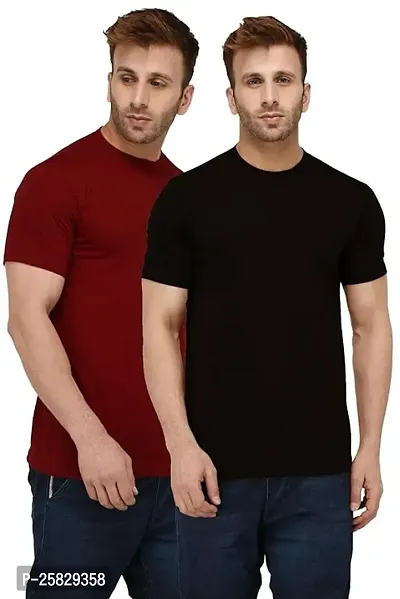 Reliable Multicoloured Polyester Solid Round Neck Tees For Men