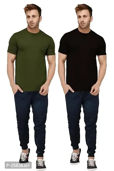 Reliable Multicoloured Polyester Solid Round Neck Tees For Men-thumb0